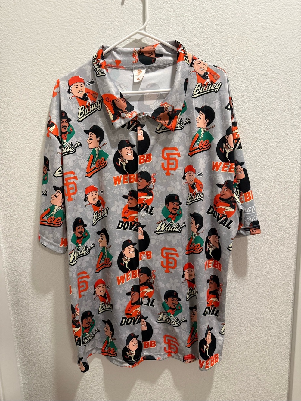 San Francisco Giants Cartoon Logo Button-Up Shirt - Gray/Orange/Black